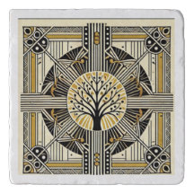 Arte Deco Sun e Árvores Trivet