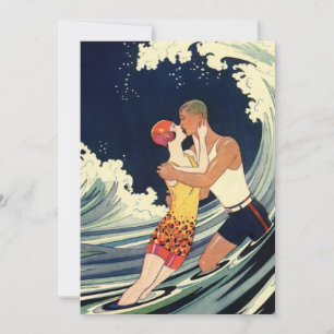 Arte Deco Vintage, Amantes se Beijando na Praia