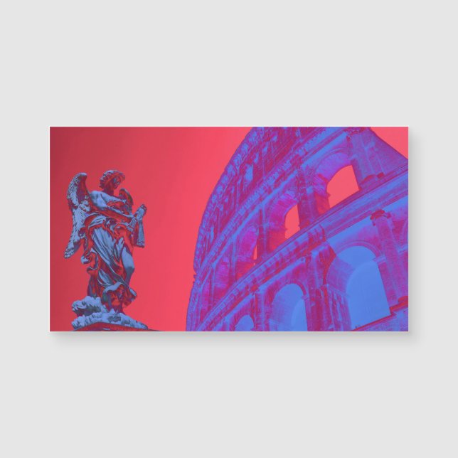 Arte digital azul, vermelha, de Colosseum e estátu (Frente)