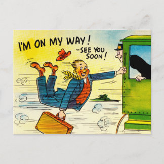 Arte do cartão das viagens vintage - "veja-o logo!