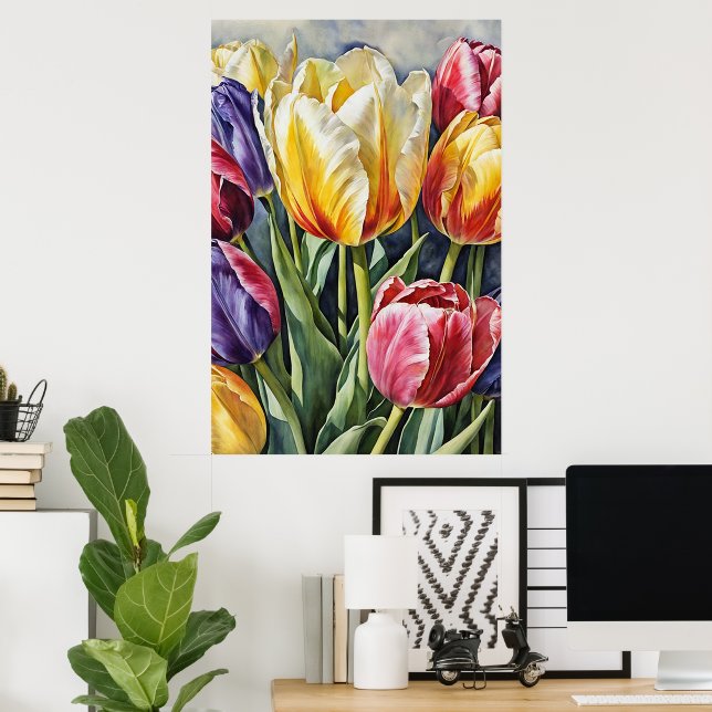 Arte do Poster do Flor Românico das Tulipas (Escritório em casa)