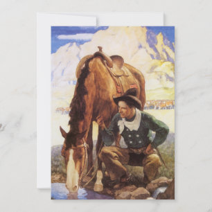 Arte do vintage, vaqueiro que molha seu cavalo por