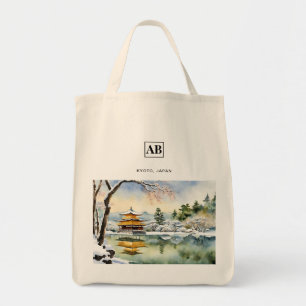 Arte em Aquarela de Inverno de Quioto - Bolsa Tote
