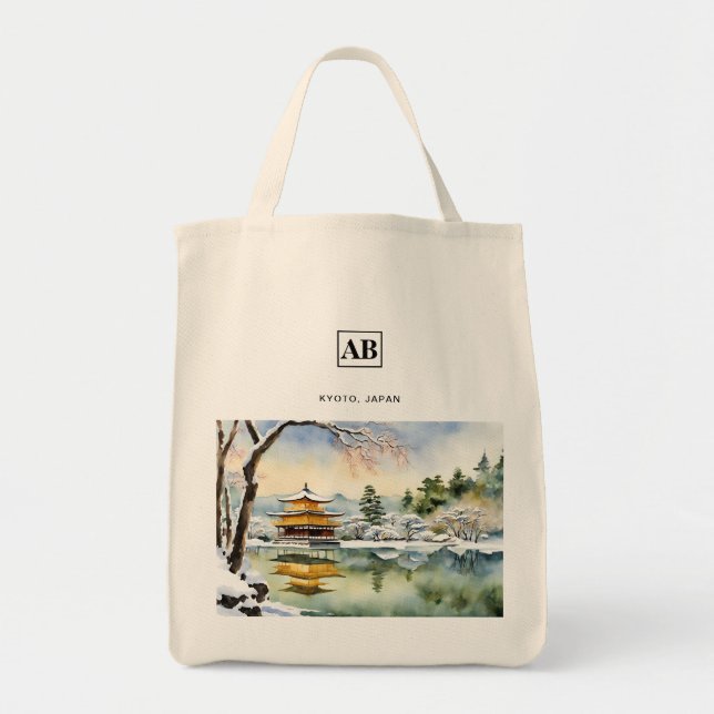Arte em Aquarela de Inverno de Quioto - Bolsa Tote (Frente)
