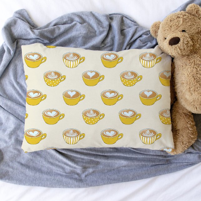 Arte em Latite em Prato Amarelo de Café (Yellow Latte Art Pillowcase)