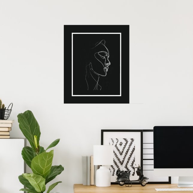 Arte em Linha Preta e Branca de Mulheres Poster (Escritório em casa)