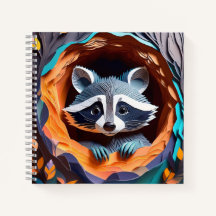 Arte em Papel Bebê Mapache na Árvore 3D