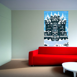 Arte em pixel, castelo e neve | AI Art Poster