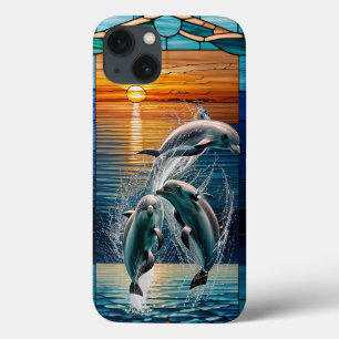 Arte em Vidro Pintado com Golfinhos Divertidos