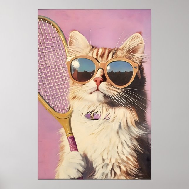 Arte engraçada de gato rosa de tênis - Impressão d (Frente)