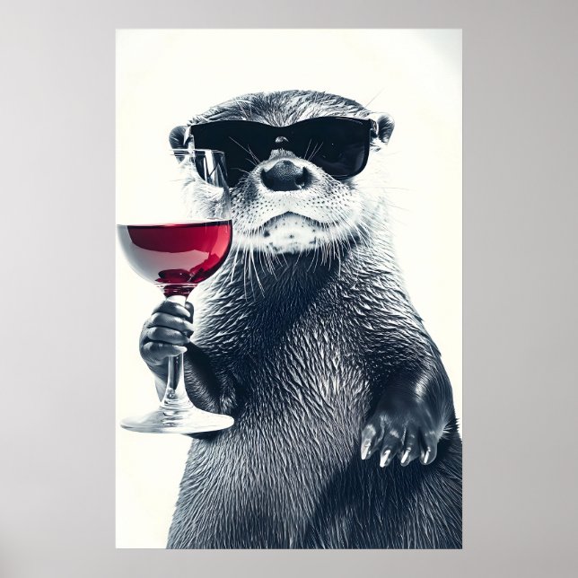 Arte engraçada de lontra bebendo vinho Impressão H (Frente)