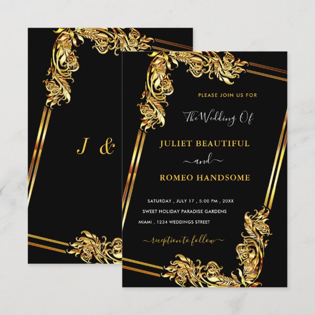 Arte Enquadrada Dourada Casamento Preto Modelo (Frente/Verso)