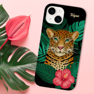 Arte Floral bonito de Leopardo-da-Selva Preto