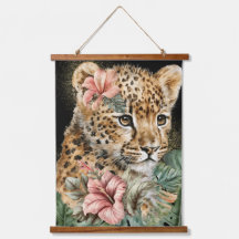 Arte Floral de Animais Bebês da Selva em Aquarela
