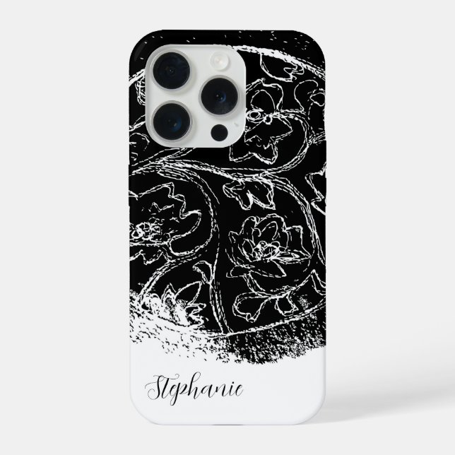 Arte floral de linha de script de nome branco pret (Verso)