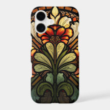 Arte Floral Elegante em Vidro Colorido Art Nouveau