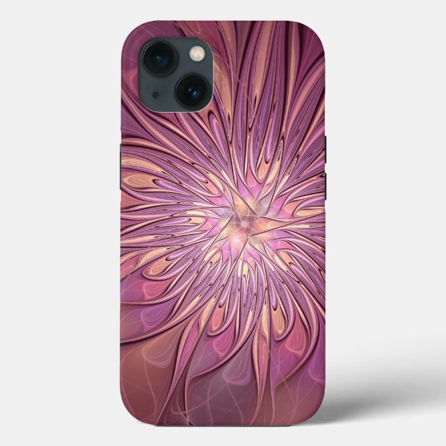 Arte floral fractal moderna abstrata cores de baga (Verso)