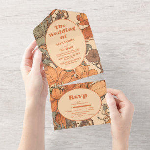 Arte Floral Laranja Queimada Nouveau Casamento