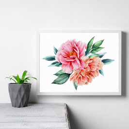 Arte Floral Rosa Peônia Poster Parede