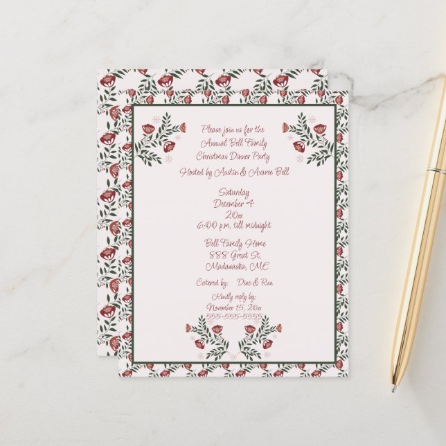 Arte Foliar Floral Escandinava de Natal (Frente/Verso In Situ)