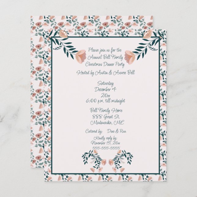 Arte Foliar Verde Rosa de Natal (Frente/Verso)