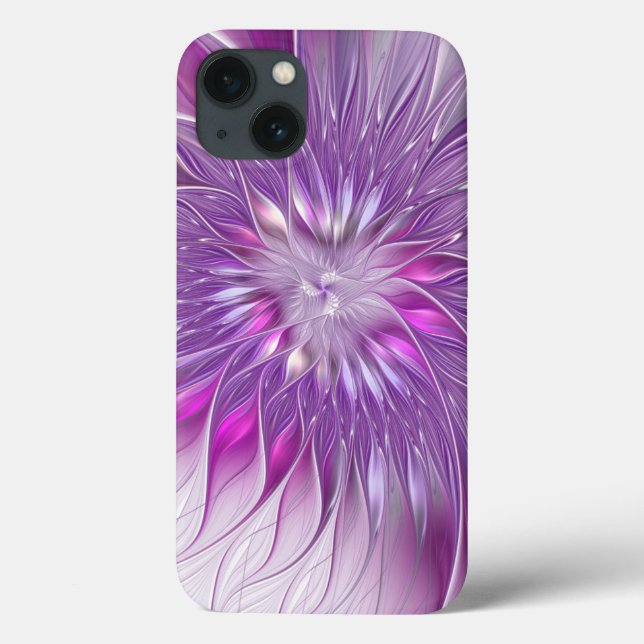 Arte fractal abstrata de flor roxa rosa paixão (Verso)