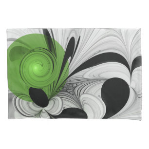 Arte Fractal Abstrata em Preto e Branco com Verde