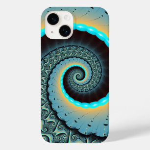 Arte fractal espiral abstrata azul-turquesa laranj