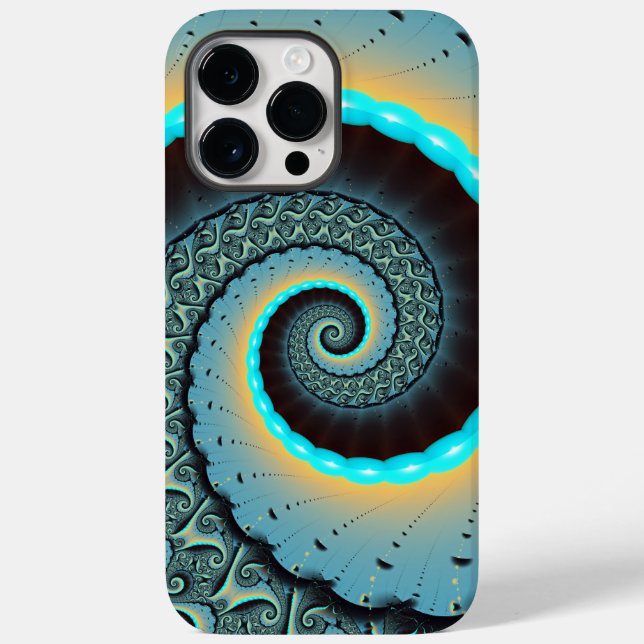 Arte Fractal Espiral Azul Turquesa Abstrato Laranj (Verso)