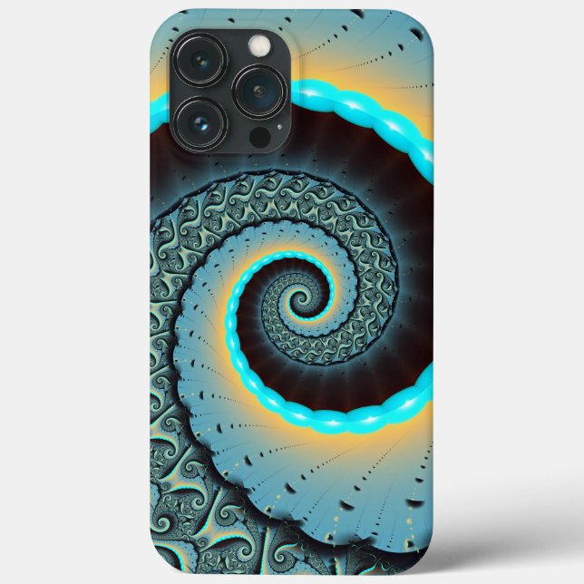 Arte Fractal Espiral Azul Turquesa Laranja Abstrat (Verso)