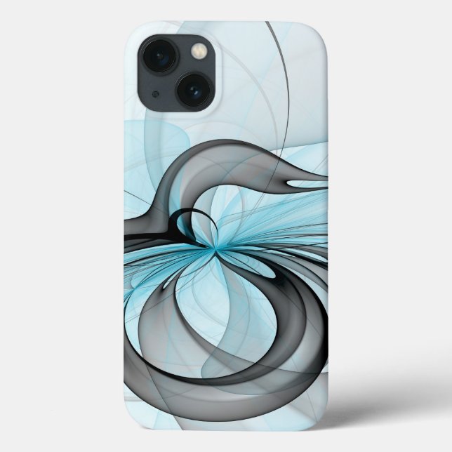 Arte Fractal Moderna Abstrata Antracite Cinza Azul (Verso)