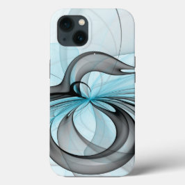 Arte Fractal Moderna Abstrata Antracite Cinza Azul