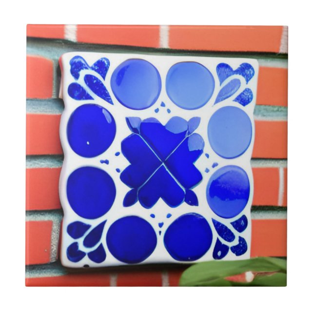 Arte geométrica do índigo branco azul Azulejos (Frente)