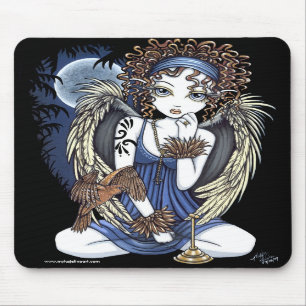 Arte gótico Mousepad do anjo do pássaro do óleo da