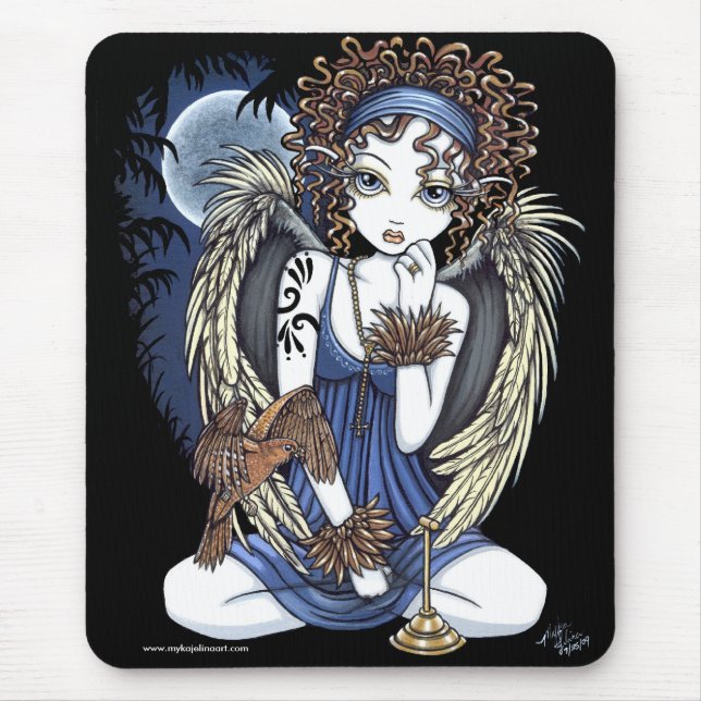 Arte gótico Mousepad do anjo do pássaro do óleo da (Frente)