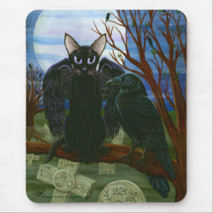 Arte gótico Mousepad do corvo do gato preto da lu
