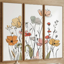 Arte Linear de Prado de Flores Silvestres Boho