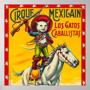 Arte mexicana do poster vintage do circo do gato
