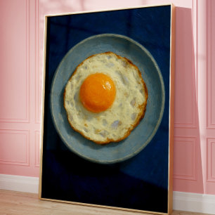 Arte Minimalista de Ovo Frito em Parede Impressão
