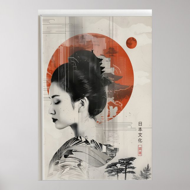 Arte Moderna de Geisha em Impressão - Boho Japonês (Frente)