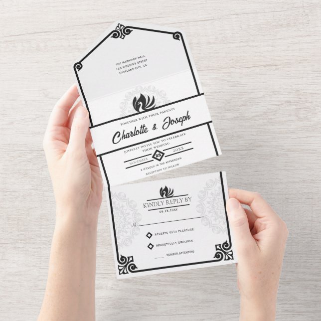 Arte Moderna Deco Swan Casamento Negro e Branco (Tearaway)