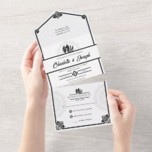 Arte Moderna Deco Swan Casamento Negro e Branco