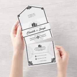Arte Moderna Deco Swan Casamento Negro e Branco