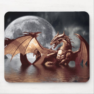 Arte Mousepad da fantasia do dragão & da lua