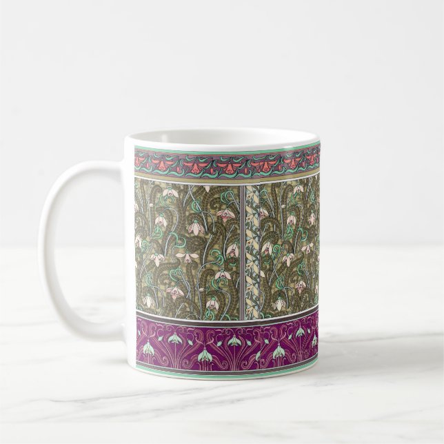 Arte nouveau flor em queda de neve caneca (Esquerda)
