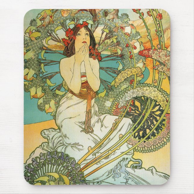 Arte Nouveau Monte de Mucha - senhora Mousepad de (Frente)