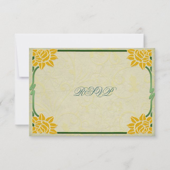 Arte Nova Antiga Casamento Flores Amarelas RSVP (Frente)