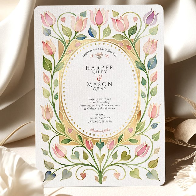 Arte Nova Romântica Convite de Casamento Tulipa &  (Criador carregado)