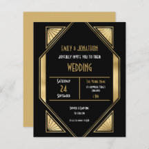 Arte Orçamental Deco Dourado Convite de Casamento