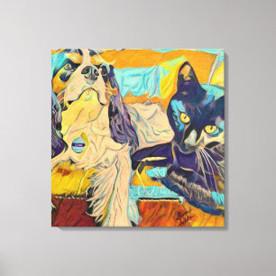 Arte Personalizada de Cão e Gato na Canvas